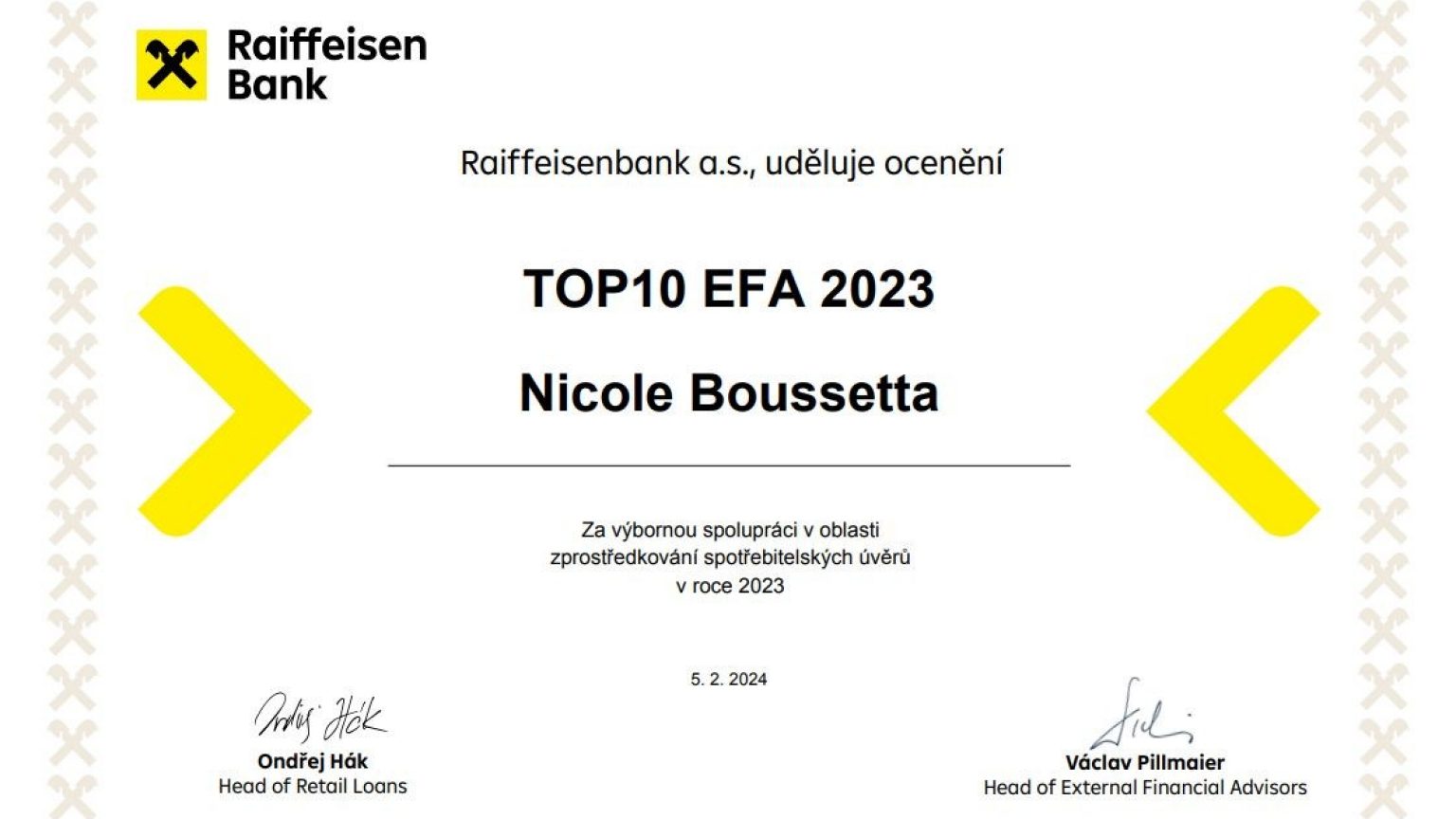 Ocenění TOP10 EFA 2023 od Raiffeisen Bank